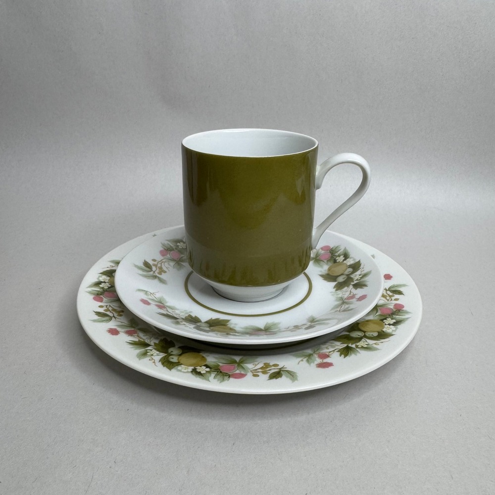 Mikasa Eclipse Narumi Japan Fine China Cup Saucer Plate‎ Set Green Floral Fruit